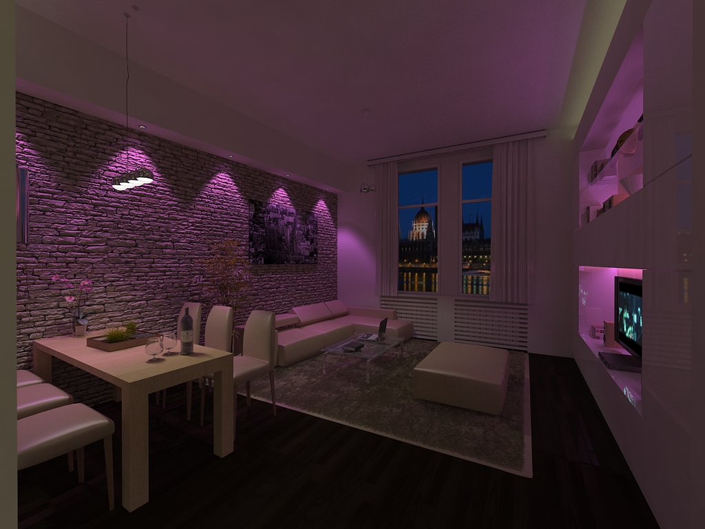 Nappali RGB LED variáció / Living room RGB LED variation - architectural visualization