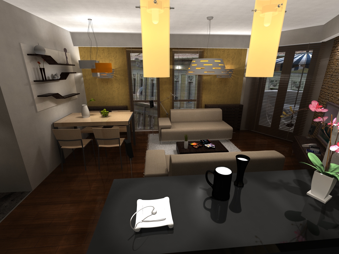 Nappali -étkező - látványterv / Dining - living room - visualization