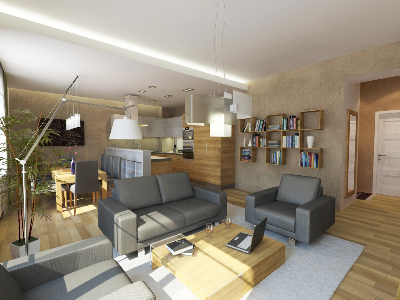 Látványterv nappali / Architectural visualization living room